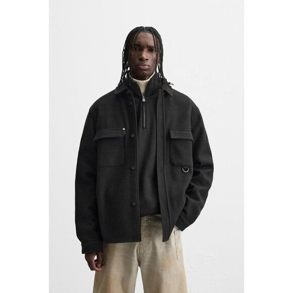 Zara Mens Overshirt Jacket Size L Black Relaxed Fit Patch Pockets 5070/304 NWOT - Picture 1 of 13